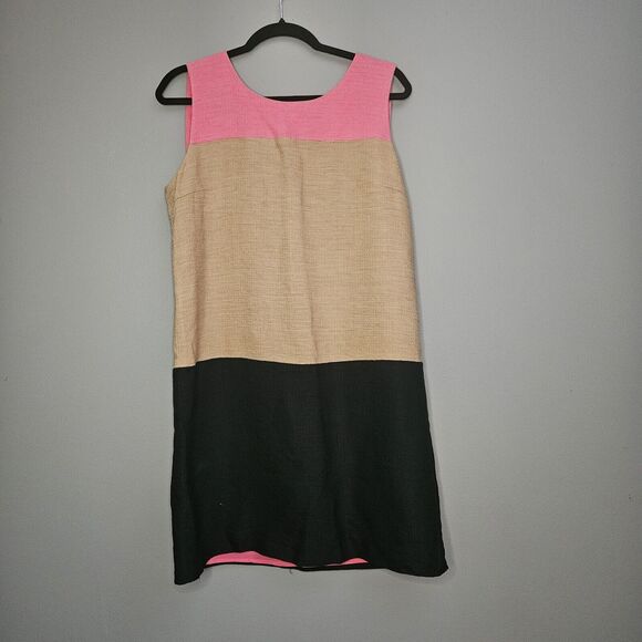 DKNY Donna Karan New York Sleeveless Linen Colorblock Shift Dress Women Size 10 - Picture 1 of 6